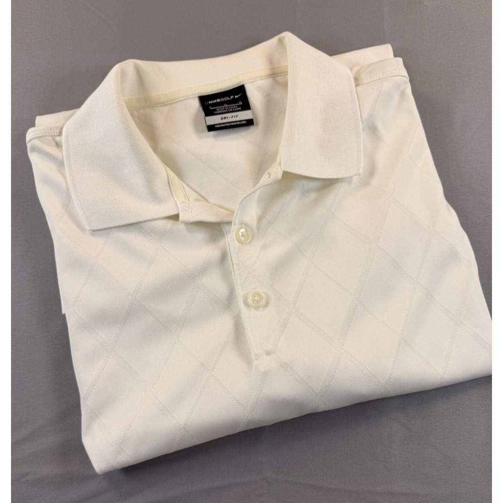 Nike Golf Dri-Fit Polo Shirt Men's Large White Diamond Pattern Swoosh